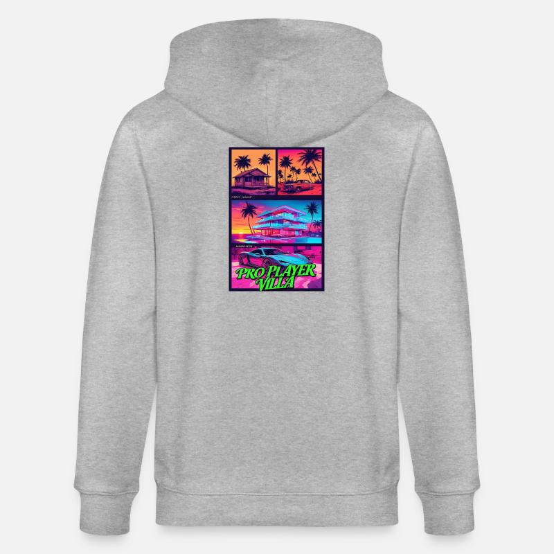 PROFISPIELER VILLA - Neon Synthwave Gaming Art - Stanley/Stella Unisex Bio-Kapuzenjacke CULTIVATOR  - Grau meliert