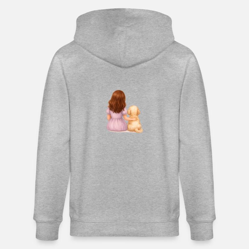 Kleines Mädchen mit Hund - Stanley/Stella Unisex Bio-Kapuzenjacke CULTIVATOR  - Grau meliert