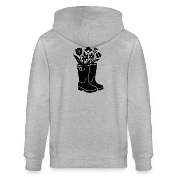 Frühlingsstiefel mit Blumen - Stanley/Stella Unisex Bio-Kapuzenjacke CULTIVATOR  - Grau meliert - Hinten - Luana (180cm)