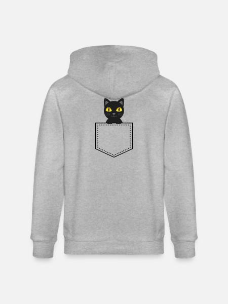 Pocket animal black cat - Stanley/Stella CULTIVATOR  Unisex Organic Hooded Jacket - heather grey