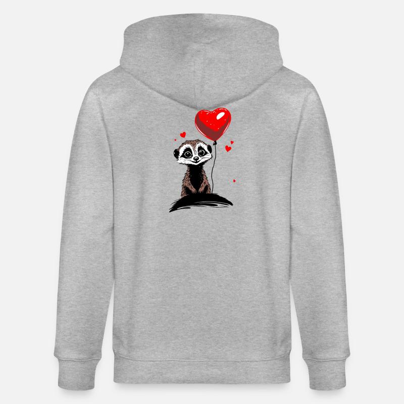 Erdmännchen Herz Luftballon - Heartful Creatures - Stanley/Stella Unisex Bio-Kapuzenjacke CULTIVATOR  - Grau meliert