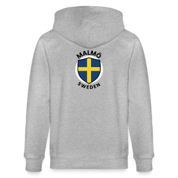 Design des schwedischen Flaggenschildes - Stanley/Stella Unisex Bio-Kapuzenjacke CULTIVATOR  - Grau meliert - Hinten - Luana (180cm)