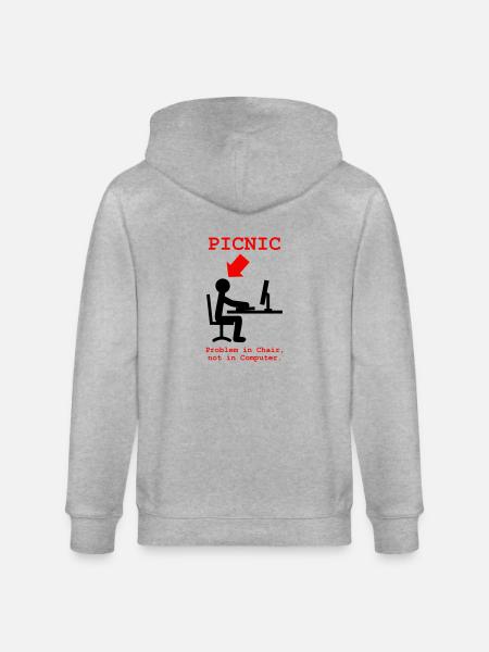 PICNIC - Problem in Chair, not in Computer - geek - Stanley/Stella økologisk unisex-hættejakke CULTIVATOR  - grå meleret