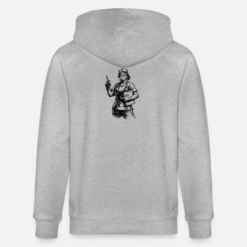 Freundliche Krankenschwester Comic Stil Schwarz We - Stanley/Stella Unisex Bio-Kapuzenjacke CULTIVATOR  - Grau meliert