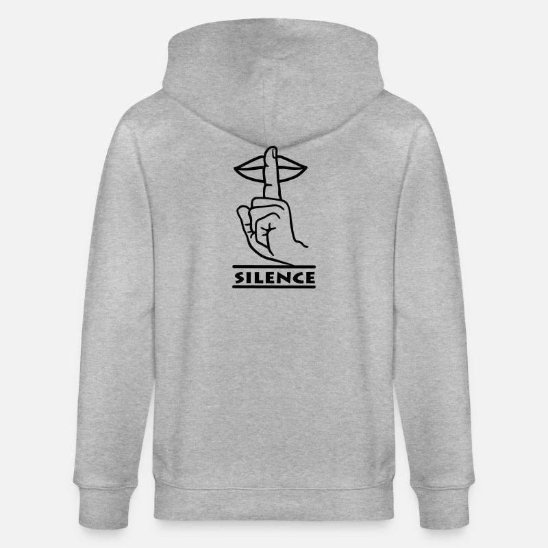 Hand mit Finger Stille Handgeste 'STILLE' - Stanley/Stella Unisex Bio-Kapuzenjacke CULTIVATOR  - Grau meliert