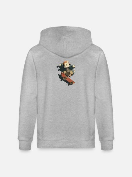 Skateboarding Cat Streetwear - Stanley/Stella CULTIVATOR  Unisex Organic Hooded Jacket - heather grey
