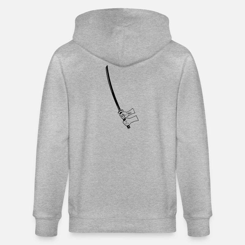 Samurai Busihdo Katana mit zwei Händen - Stanley/Stella Unisex Bio-Kapuzenjacke CULTIVATOR  - Grau meliert