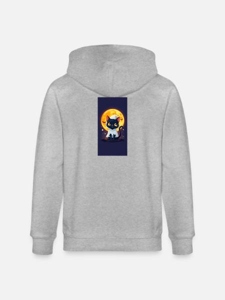 Moonlight Cat in Ghost Cloak - Stanley/Stella CULTIVATOR Unisex Organic Hooded Jacket - heather grey