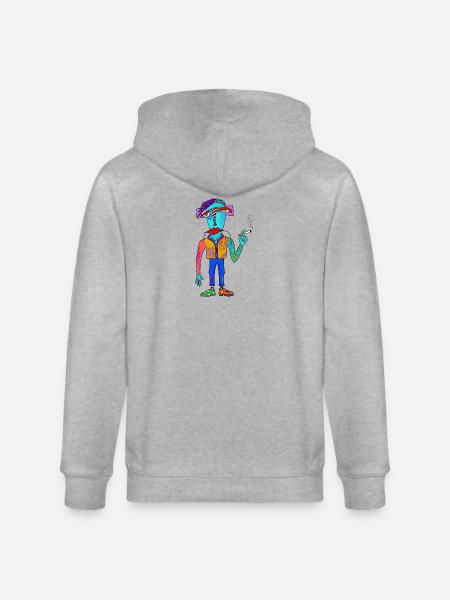 Buntes Kubistisches Wesen mit Zigarette - Stanley/Stella Unisex Bio-Kapuzenjacke CULTIVATOR  - Grau meliert