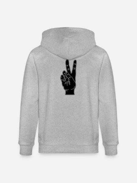 Black hand gesture peace - Stanley/Stella CULTIVATOR Unisex Organic Hooded Jacket - heather grey