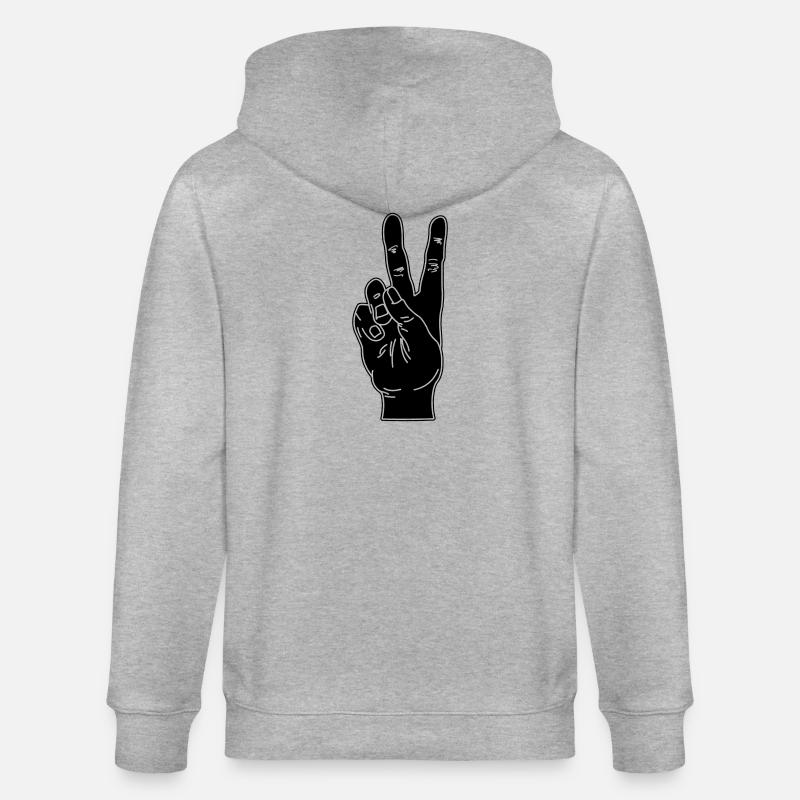 Black hand gesture peace - Stanley/Stella CULTIVATOR  Unisex Organic Hooded Jacket - heather grey