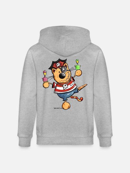 Pirate cat - Stanley/Stella CULTIVATOR Unisex Organic Hooded Jacket - heather grey