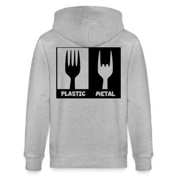 Kunststoff versus Schwermetall. Metal, Hard Rock # - Stanley/Stella Unisex Bio-Kapuzenjacke CULTIVATOR  - Grau meliert - Hinten - Luana (180cm)