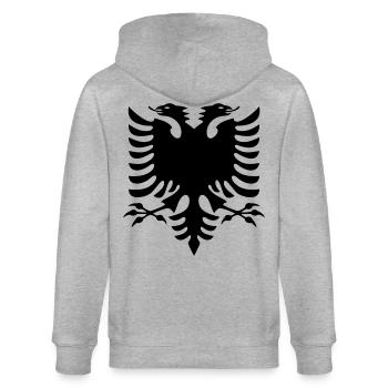 Albanien Flagge - Stanley/Stella Unisex Bio-Kapuzenjacke CULTIVATOR  - Grau meliert - Hinten - Luana (180cm)
