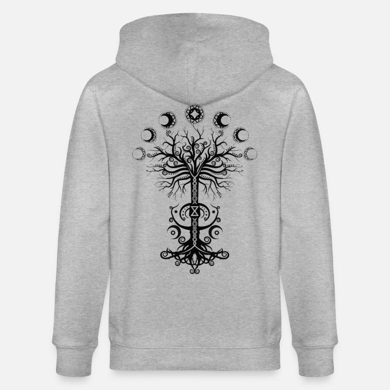Ygdrassil Moon Phase Lebensbaum Occult Pagan - Stanley/Stella Unisex Bio-Kapuzenjacke CULTIVATOR - Grau meliert