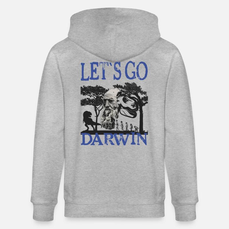 Charles Darwin Evolution textile gift idea - Stanley/Stella CULTIVATOR  Unisex Organic Hooded Jacket - heather grey