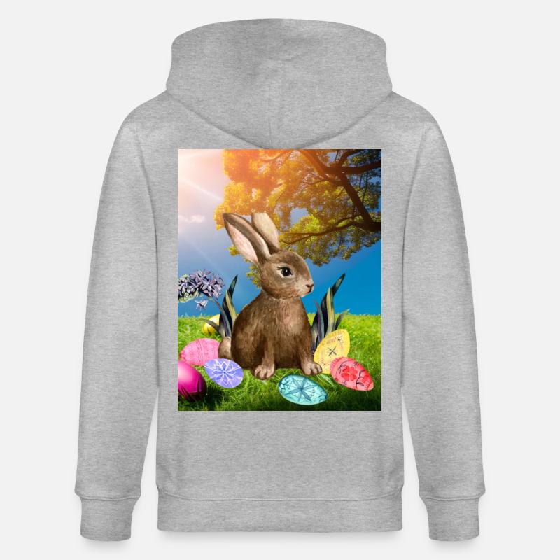 Spring Easter bunny with Easter eggs - Stanley/Stella CULTIVATOR  Unisex Organic Hooded Jacket - heather grey