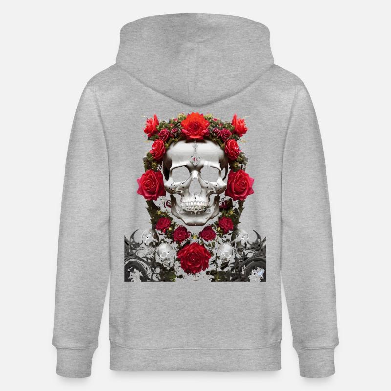 Crâne et couronne de roses rouges - Veste à capuche bio CULTIVATOR Stanley/Stella Unisexe - gris chiné