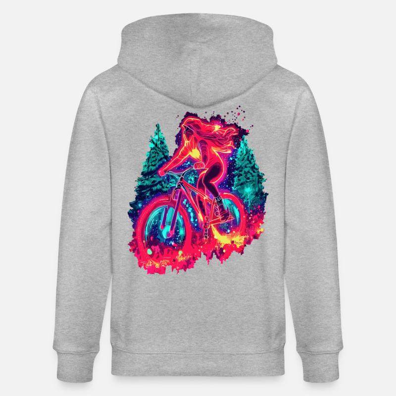 Synthwave Mountainbike Mädchen Waldfahrt - Stanley/Stella Unisex Bio-Kapuzenjacke CULTIVATOR  - Grau meliert