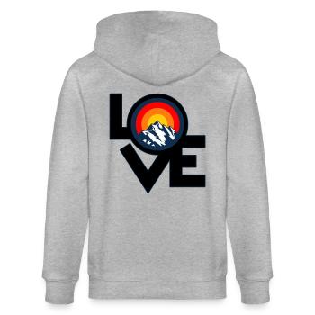 Ich Liebe Berge – I Love Mountains Retro Design - Stanley/Stella Unisex Bio-Kapuzenjacke CULTIVATOR  - Grau meliert - Hinten - Luana (180cm)