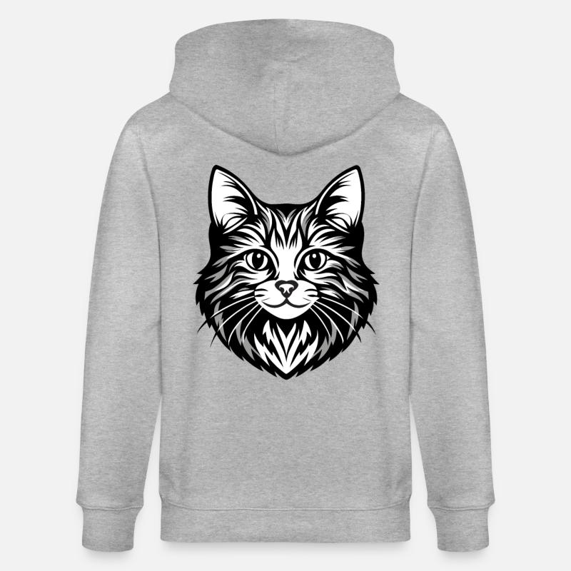 Illustration complexe de visage de chat - Veste à capuche bio CULTIVATOR Stanley/Stella Unisexe - gris chiné