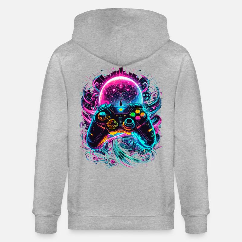 Synthwave Cyberpunk Gaming Controller - Stanley/Stella Unisex Bio-Kapuzenjacke CULTIVATOR  - Grau meliert