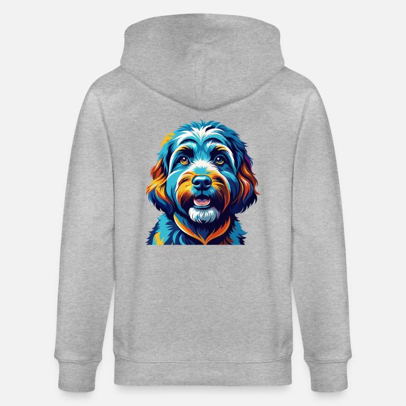 Cockapoo Hunderasse Bunt Karikatur Kawaii - Stanley/Stella Unisex Bio-Kapuzenjacke CULTIVATOR  - Grau meliert