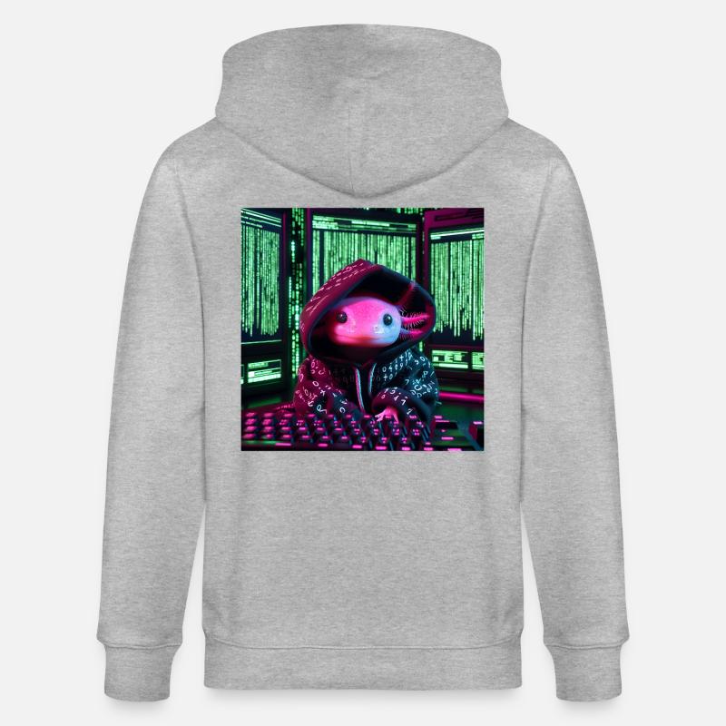 Cyber-Axolotl im digitalen Code-Look - Stanley/Stella Unisex Bio-Kapuzenjacke CULTIVATOR  - Grau meliert