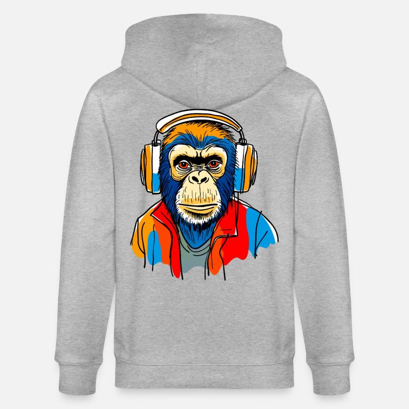 Affe mit Kopfhörern - Stanley/Stella Unisex Bio-Kapuzenjacke CULTIVATOR  - Grau meliert