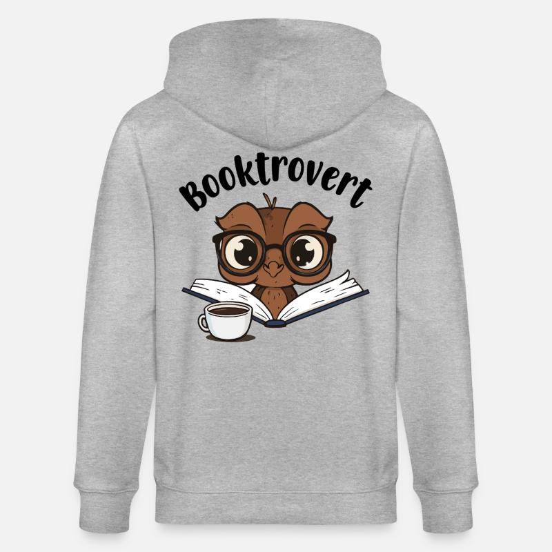 Booktrovert Eule mit Buch und Kaffee - Stanley/Stella Unisex Bio-Kapuzenjacke CULTIVATOR  - Grau meliert