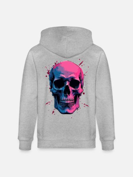 Neon Skull - Stanley/Stella CULTIVATOR  Unisex Organic Hooded Jacket - heather grey