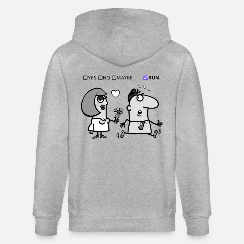 Liebe oder Flucht – Skurriles Humor-Design - Stanley/Stella Unisex Bio-Kapuzenjacke CULTIVATOR  - Grau meliert