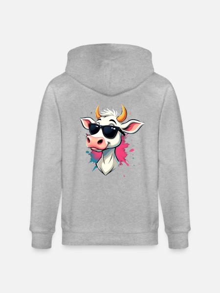 Chilling with sunglasses cow - Stanley/Stella CULTIVATOR  Unisex Organic Hooded Jacket - heather grey