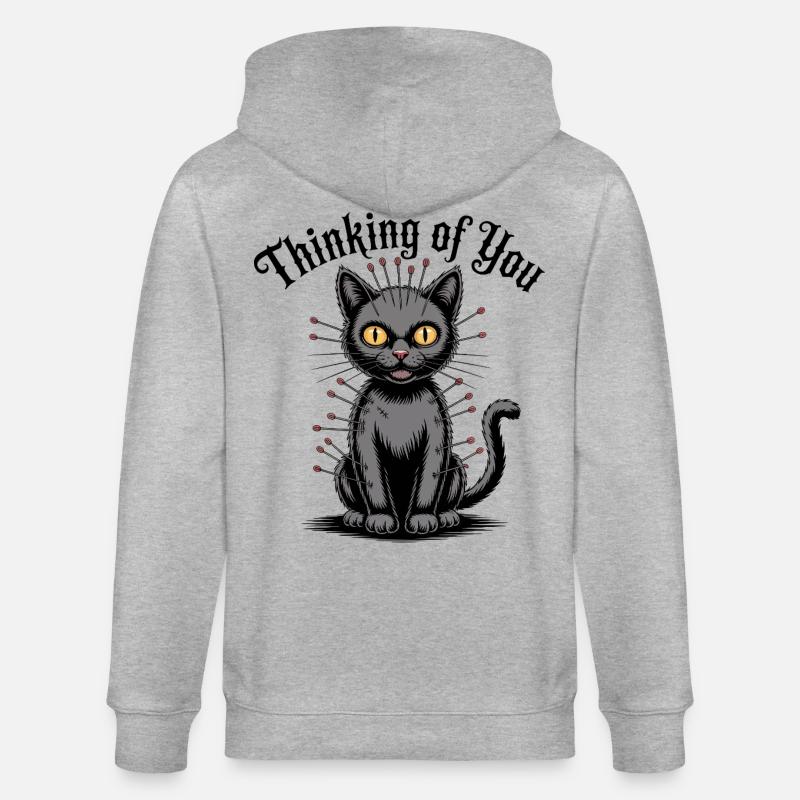 Chat vaudou qui pense à vous - Veste à capuche bio CULTIVATOR Stanley/Stella Unisexe - gris chiné