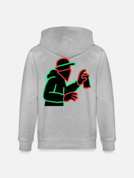 Neon Graffiti Sprayer Silhouette - Stanley/Stella CULTIVATOR  Unisex Organic Hooded Jacket - heather grey
