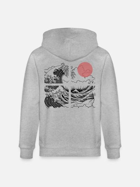 Night sun over waves on the ocean - Stanley/Stella CULTIVATOR  Unisex Organic Hooded Jacket - heather grey