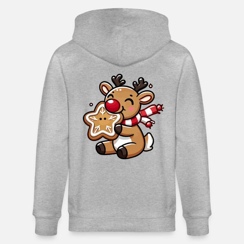 Rentier mit Plätzchen Freude - Stanley/Stella Unisex Bio-Kapuzenjacke CULTIVATOR  - Grau meliert