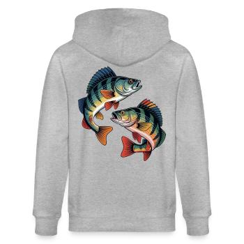 Zwei springende Barsche - Stanley/Stella Unisex Bio-Kapuzenjacke CULTIVATOR  - Grau meliert - Hinten - Luana (180cm)