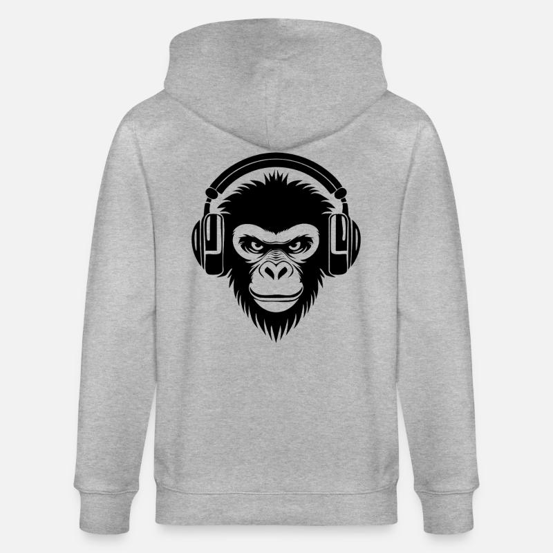 Finsterer Comic-Affe mit Kopfhörern Shirt - Stanley/Stella Unisex Bio-Kapuzenjacke CULTIVATOR  - Grau meliert