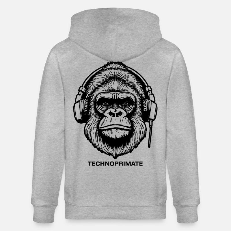 Techno Primate Kopfhörer Ape Art #5 Schwarz - Stanley/Stella Unisex Bio-Kapuzenjacke CULTIVATOR  - Grau meliert