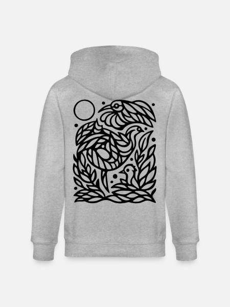 Minimalist Flying Birds Freedom Line Art Design - Stanley/Stella CULTIVATOR  Unisex Organic Hooded Jacket - heather grey