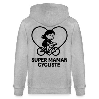 Super maman cycliste – Cœur vélo cyclisme - Veste à capuche bio CULTIVATOR Stanley/Stella Unisexe - gris chiné - Dos - Luana (180cm)