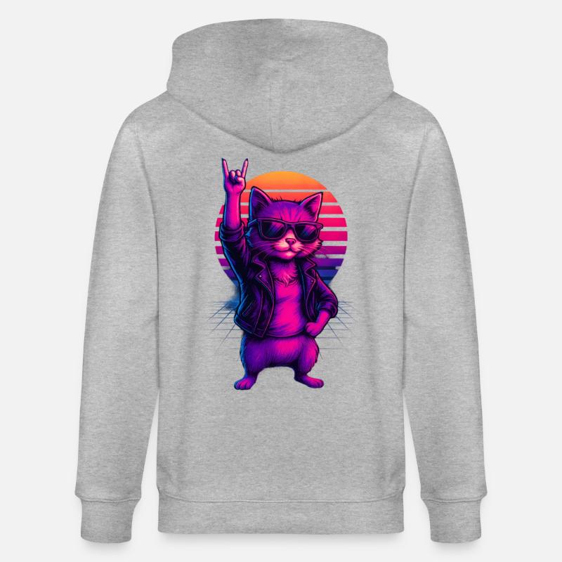 Synthwave Chat Chat Retro Sunset - Veste à capuche bio CULTIVATOR Stanley/Stella Unisexe - gris chiné