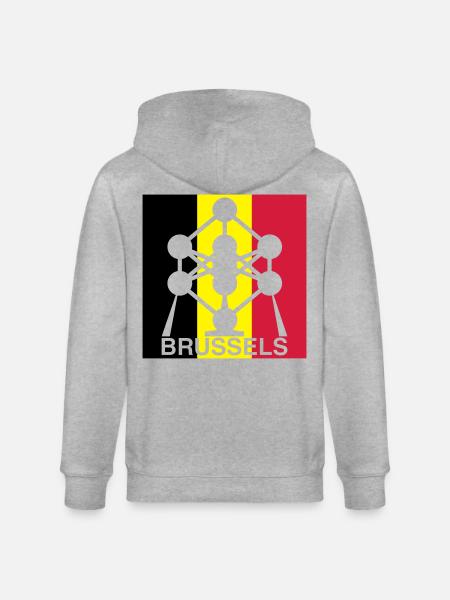 Brussels Atomium – Belgian Flag Square Icon - Stanley/Stella CULTIVATOR  Unisex Organic Hooded Jacket - heather grey