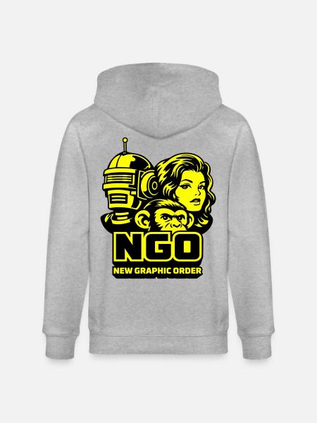 NGO Neon Pop Retro Portraits - Stanley/Stella CULTIVATOR  Unisex Organic Hooded Jacket - heather grey