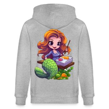 Meerjungfrau-Künstlerin am Zeichenbrett - Stanley/Stella Unisex Bio-Kapuzenjacke CULTIVATOR  - Grau meliert - Hinten - Luana (180cm)