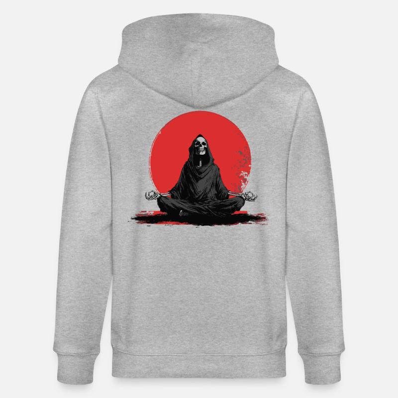 Sensenmann Meditation vor roter Sonne - Stanley/Stella Unisex Bio-Kapuzenjacke CULTIVATOR  - Grau meliert