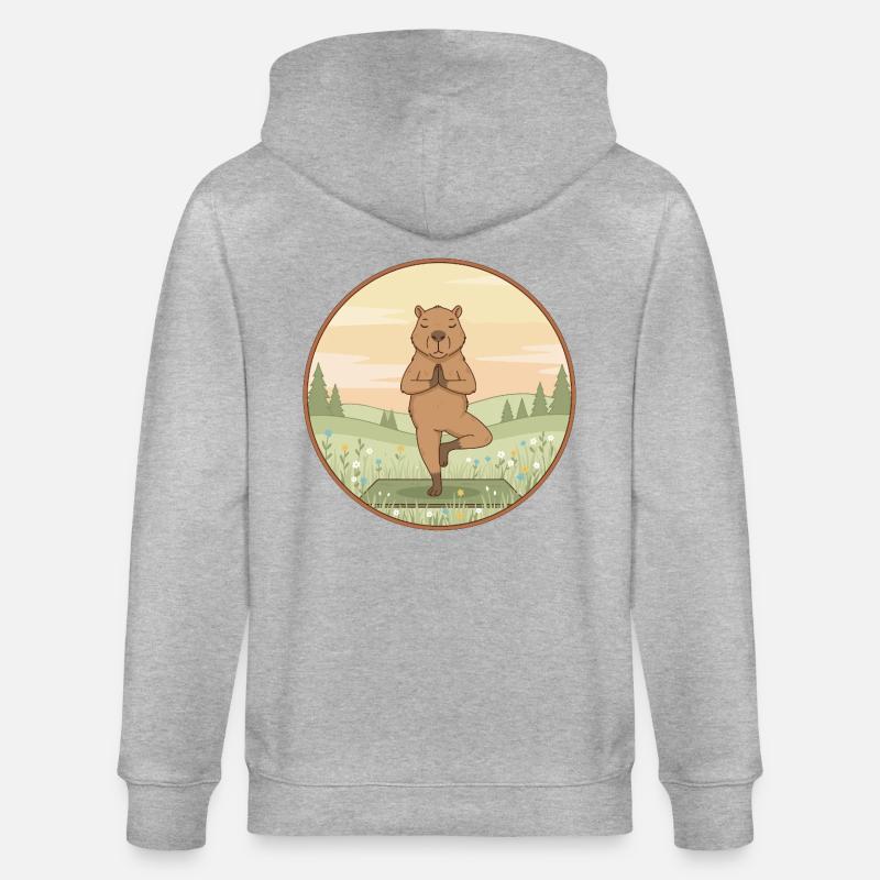 Yoga Capybara Rodent Doing Tree Pose - Stanley/Stella CULTIVATOR  Unisex Organic Hooded Jacket - heather grey