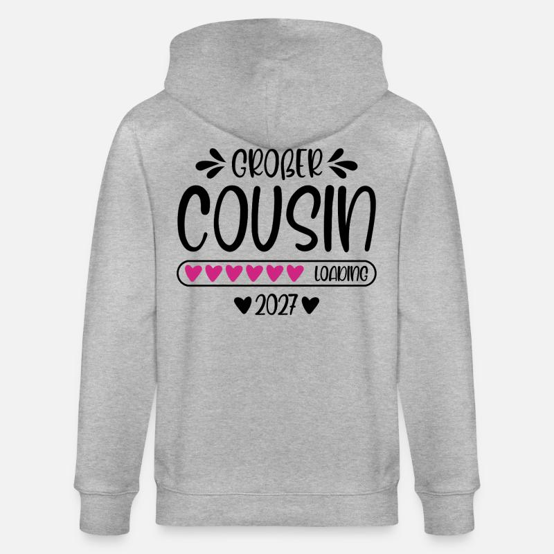 Großer Cousin 2027 loading Herzchen Ladebalken - Stanley/Stella Unisex Bio-Kapuzenjacke CULTIVATOR - Grau meliert