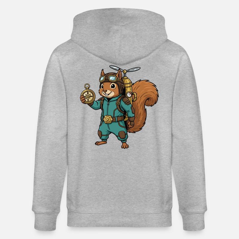 Squirrel Steampunk Aviator Jetpack Compass - Stanley/Stella CULTIVATOR  Unisex Organic Hooded Jacket - heather grey